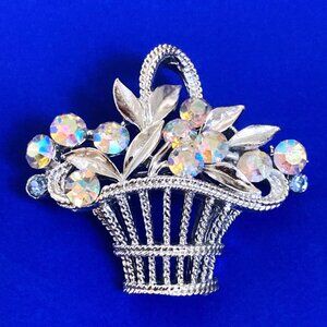 Shimmering vintage floral basket brooch by Trifari